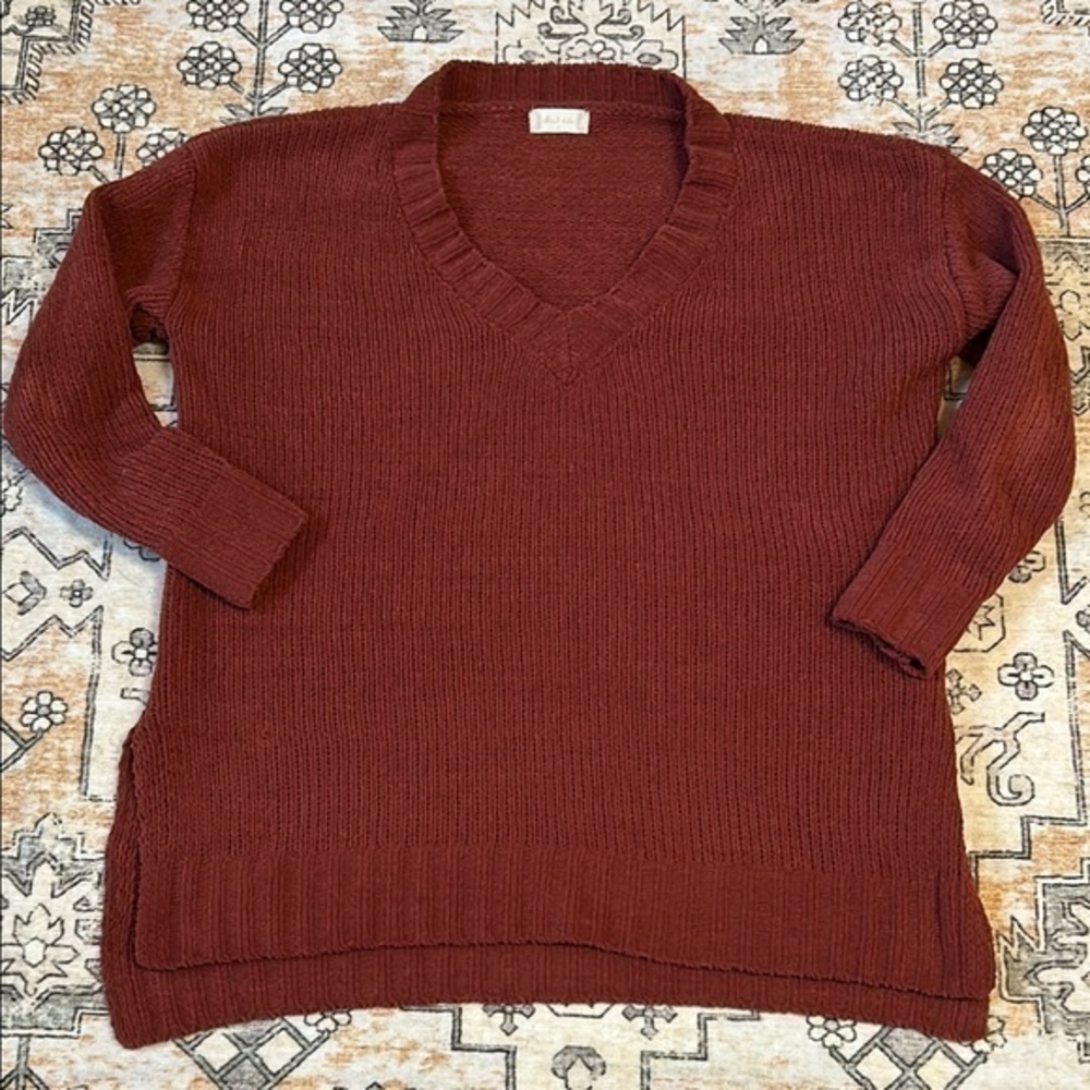 ALTAR’D STATE M super soft plush v neck sweater in rust color